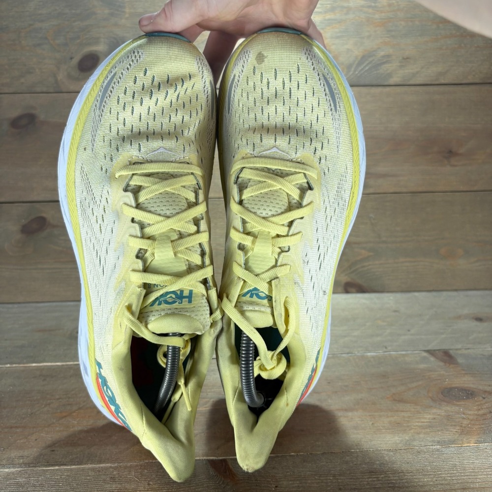 Hoka Clifton 8 Womens size 11 shoes Yellow Mesh Lace Up Cushioned running shoes - Picture 6 of 11
